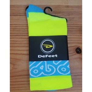 DeFeet Aireator 5 inch Cycling Biking Socks Hi-Vis YELLOW/BLUE Size L/XL NEW